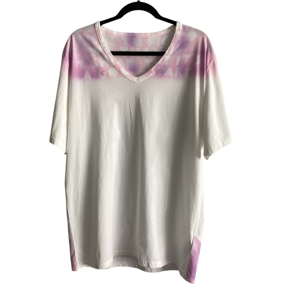Maison Margiela Women’s Pink, Purple and White V-Neck Cotton Top XL